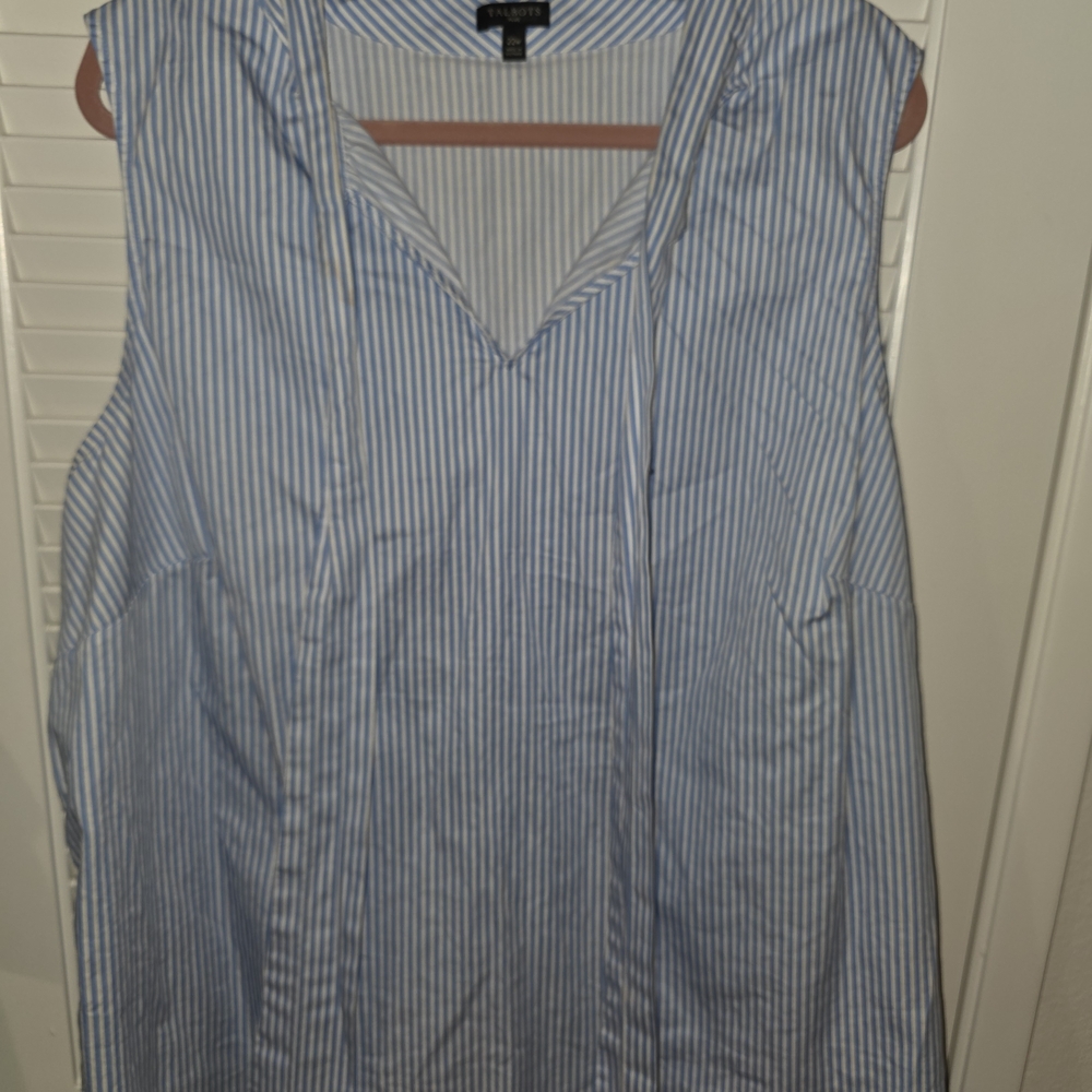 Talbots Blue Tie-neck Striped Sleeveless Top